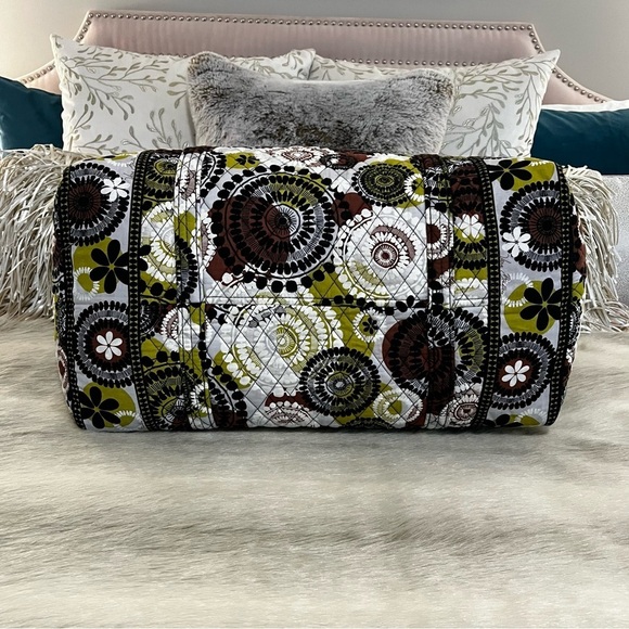 VERA BRADLEY Cocoa Moss Large Duffle Bag 2 Handles Zip Top Brown Green 2013 - Picture 10 of 13